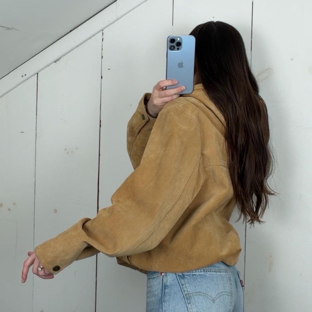 M. Julian Wilsons Tan Suede Leather Bomber Jacket Women’s Medium Hooded Full Zip - Picture 2 of 14